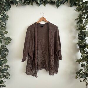 Daytrip Buckle Long Sleeve Knit Eyelet Open Waist Length Cardigan Brown Size XS